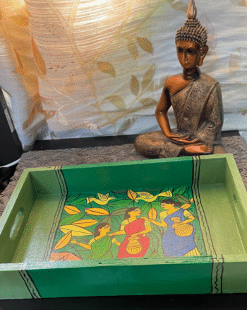 Hand print wooden tray Madhubani style