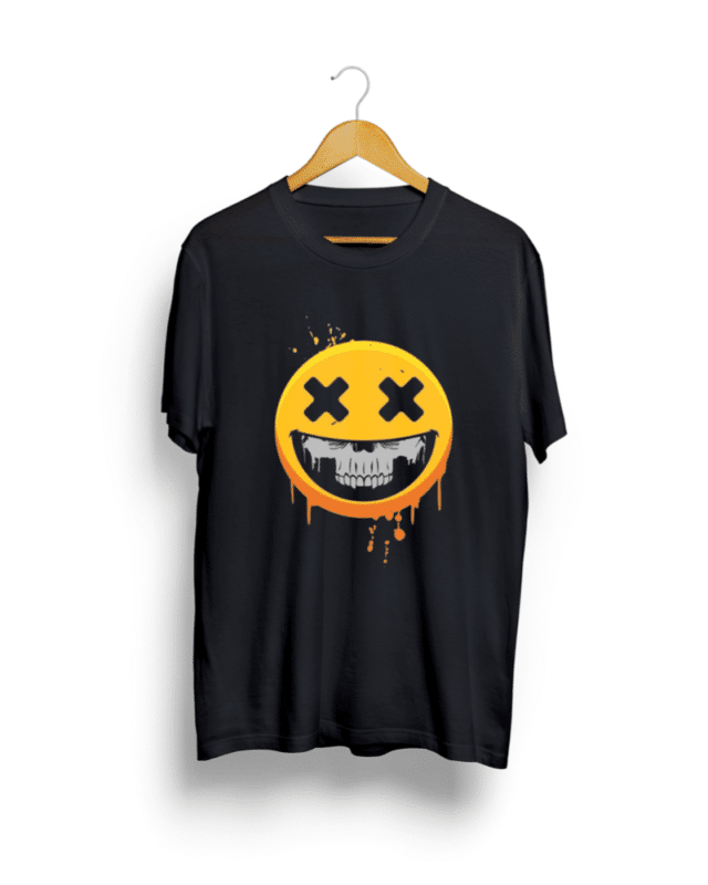 Smiley round neck Black T shirt