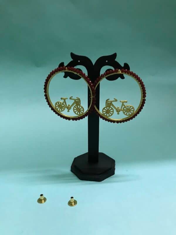 Bicycle ear ring with red crystal bead