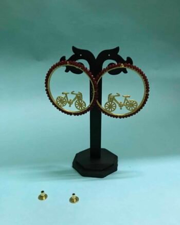 Bicycle ear ring with red crystal beads