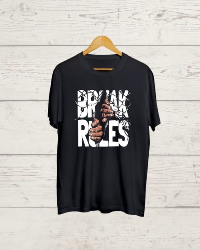 Break Rules print Black T shirt