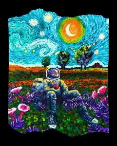 Van Gogh style Astronaut Black Tshirt