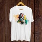 Tagore print Round Neck White T shirt