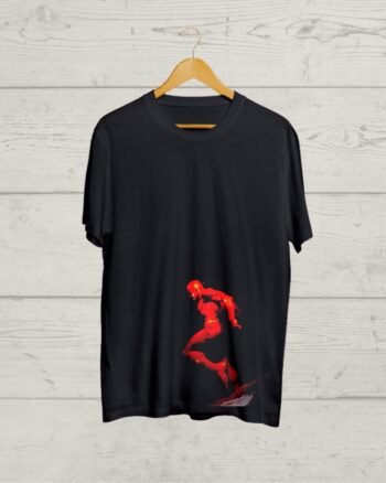 Flash print Round Neck Black Tshirt