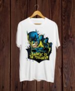 Batman print Round neck White T shirt