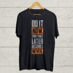 Quotation print Round neck Black T shirt