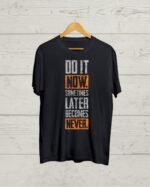 Quotation print Round neck Black T shirt