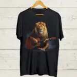 Lion playing Guitar Black T shirt