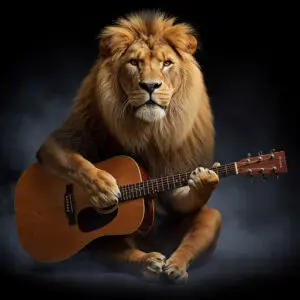 Lion playing Guitar Black T shirt